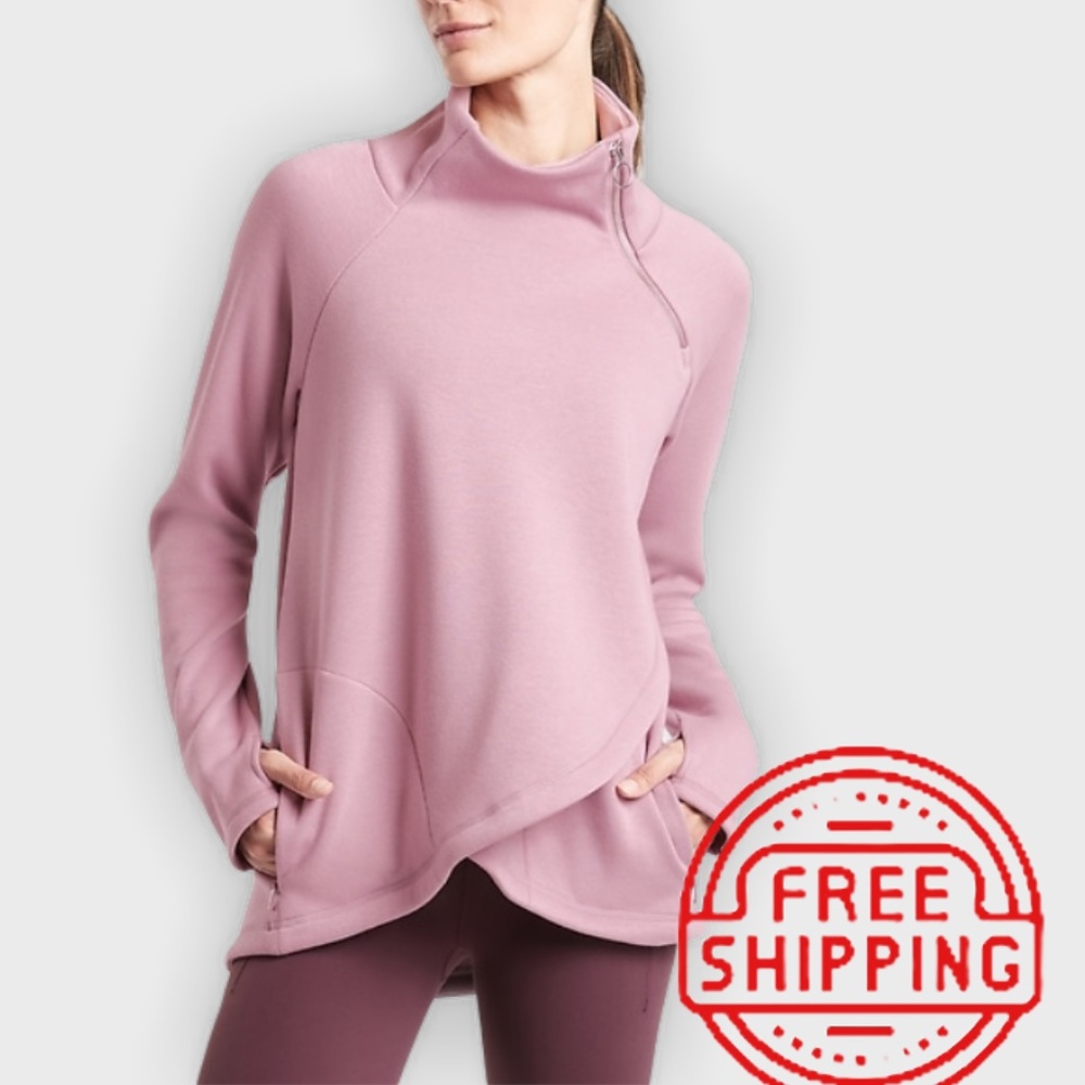 Athleta Cozy Karma Asym Pullover Flora Mauve